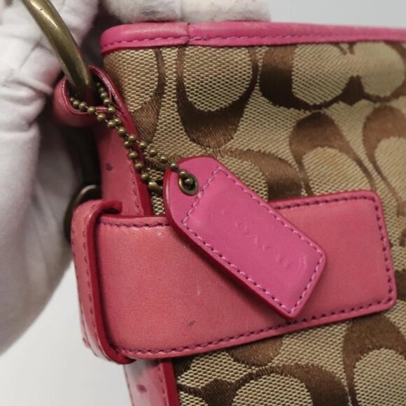 Coach Signature Shoulder Bag Canvas Beige Pink Auth bs24115 - Picture 13 of 16